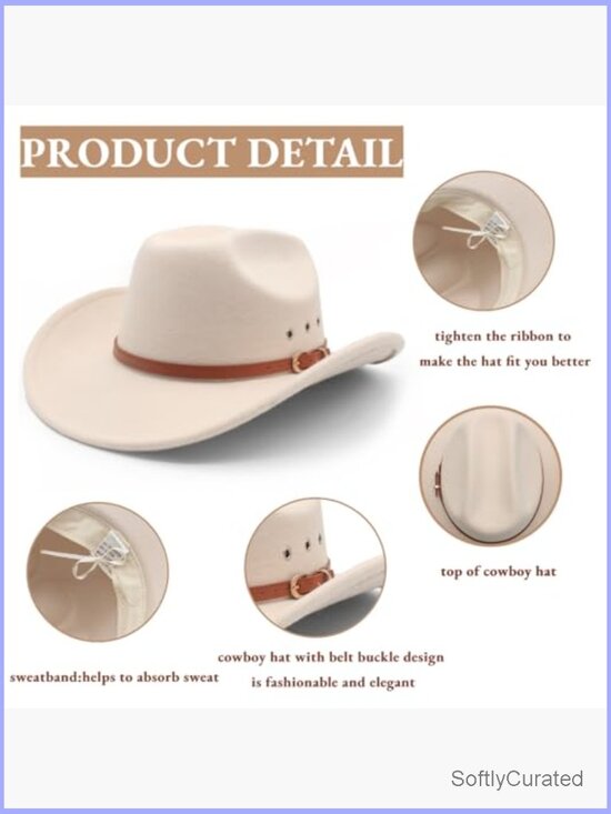 Cowboy Hat Wide Brim Fedora Western Cowgirl with Belt Buckle main image 6